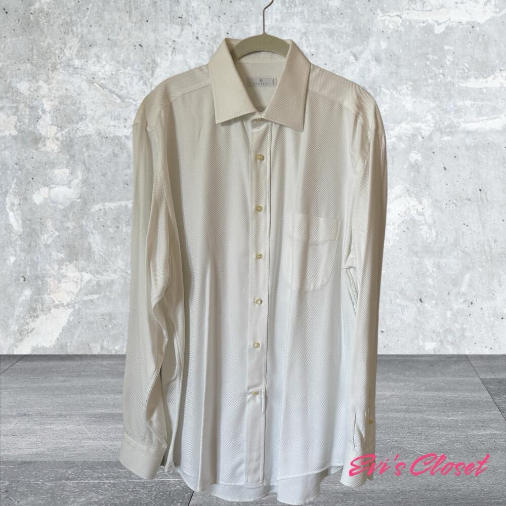Damiani Mens White Back Pleated Collared Long Sleeve Dress Shirt Size 17